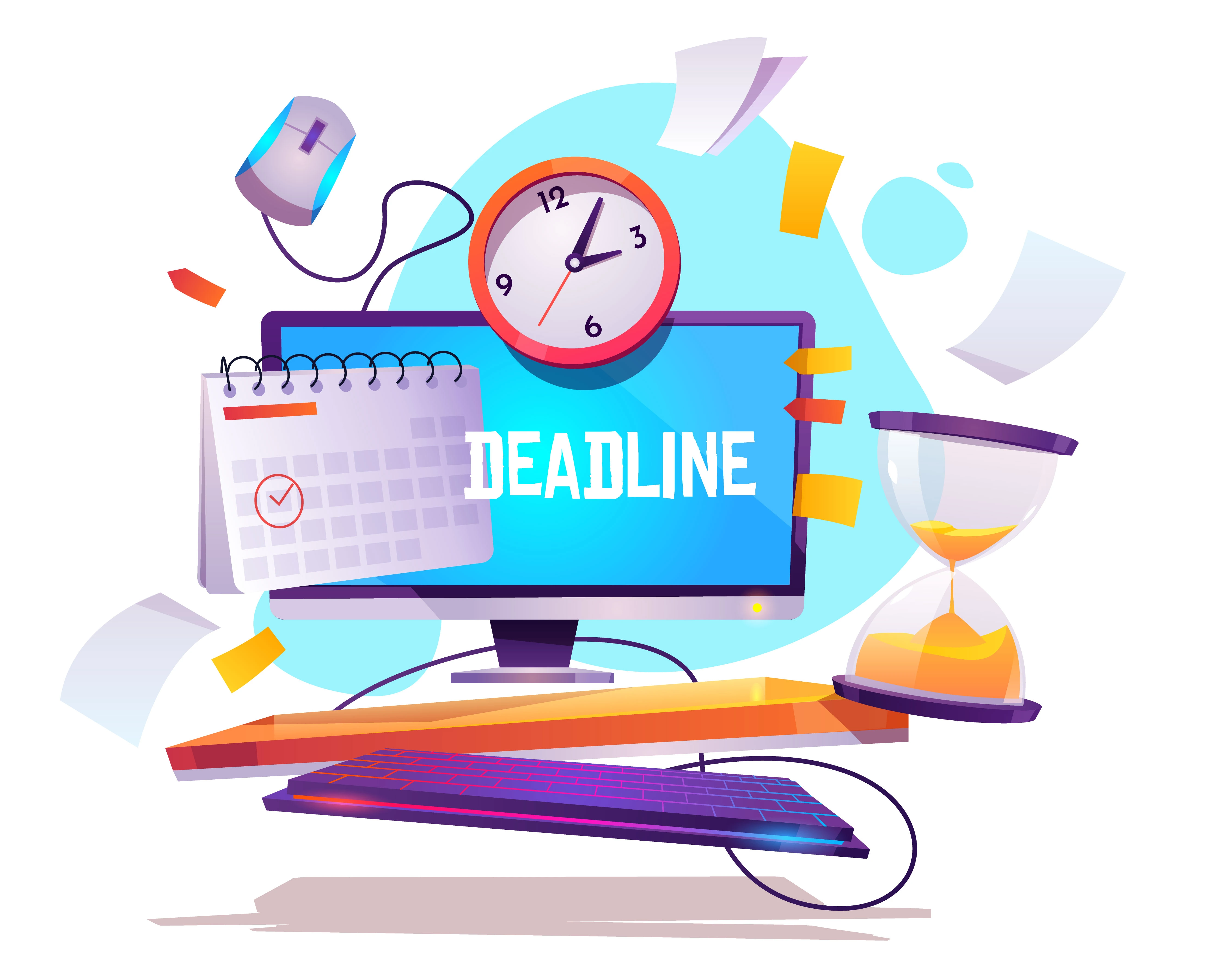 Illustration of a calendar and clock for planning a lab report deadline